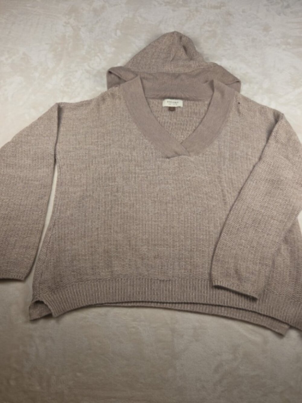 Sonoma Life + Style Women’s Hooded Sweater XL Taupe Knit V‑Neck Pullover